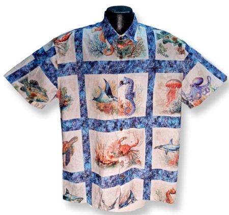 Sea Life Hawaiian shirt- Made in USA- 100% Cotton
